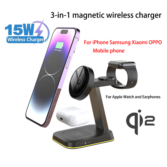 3-in-1 Magnetic Wireless Charging Station - Foldable Fast Charger for Phone, Watch & Earbuds