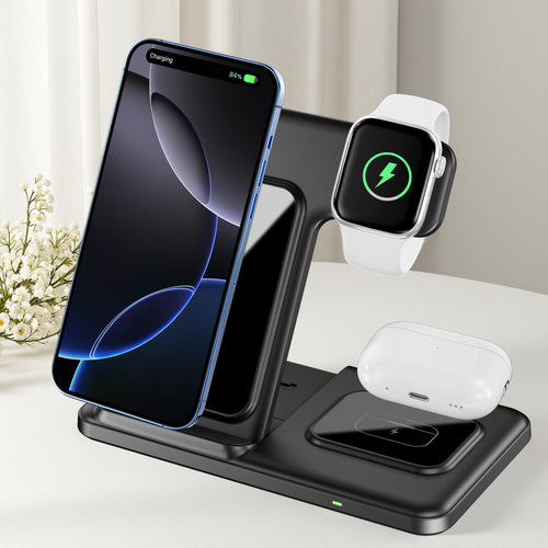 3-in-1 Foldable Fast Travel Wireless Charger for Phone, Watch & Earbuds