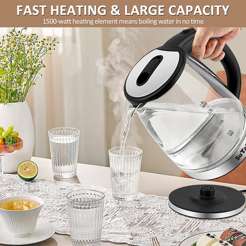 1.8L Glass Electric Kettle - 1000W Fast Boil, Auto Shut-Off (120V)