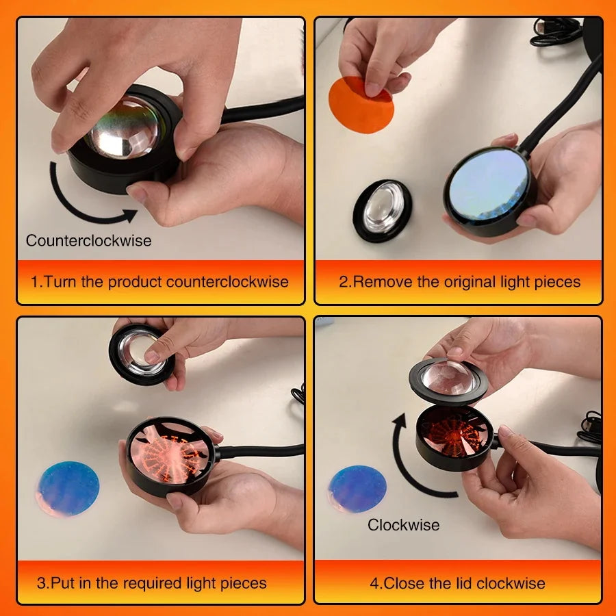 16-Color LED Sunset Projection Lamp - USB Mood Light