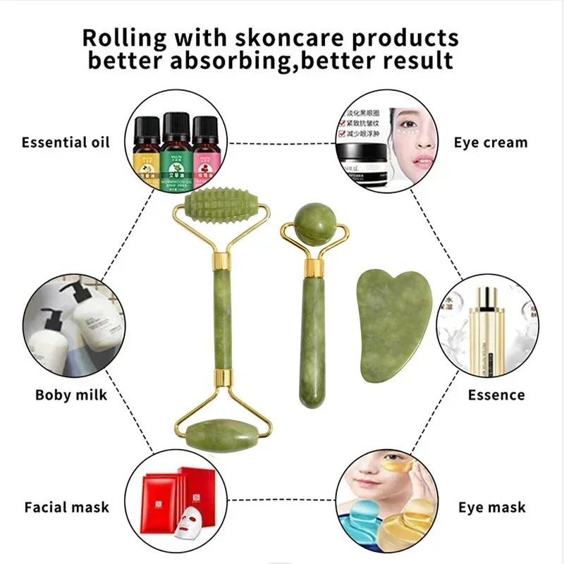 Natural Jade Roller & Gua Sha Facial Set