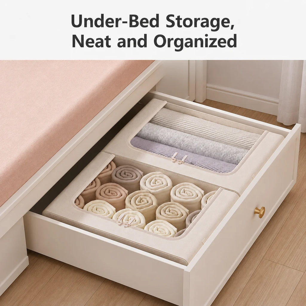 Foldable Fabric Storage Box - Steel Frame, 47x30x15cm