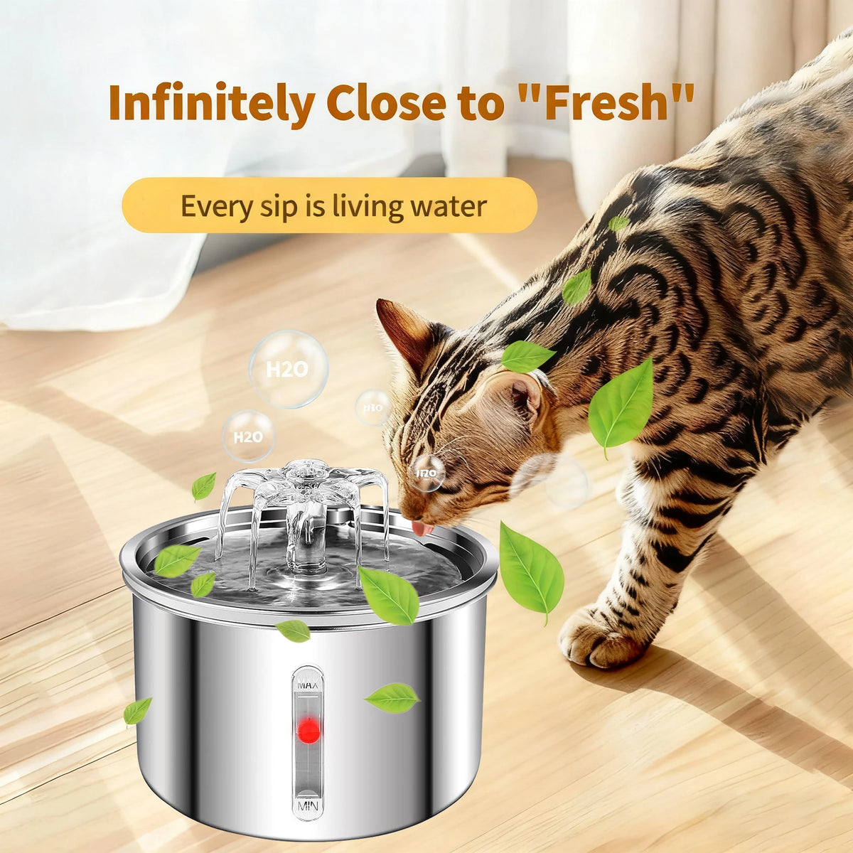2L Pet Water Fountain - Stainless Steel, USB Ultra-Quiet Pump