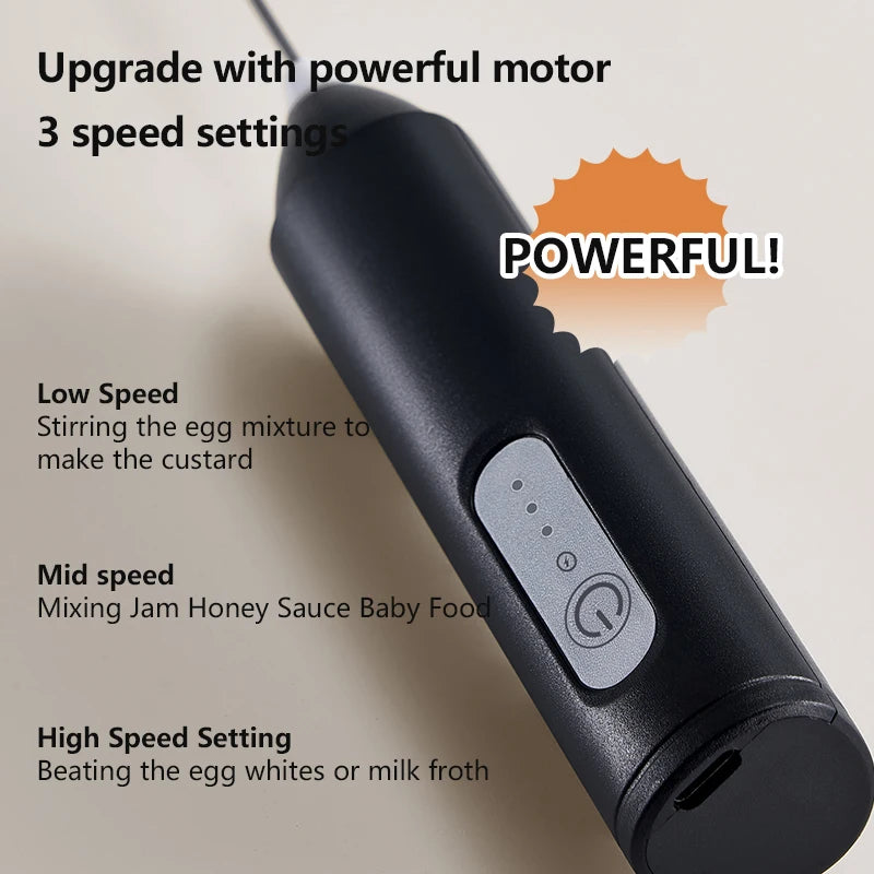 USB Rechargeable Milk Frother - 3 Speeds, Handheld