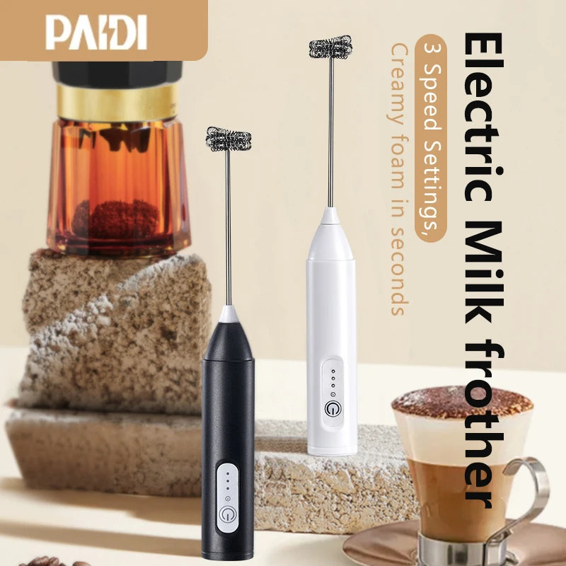 USB Rechargeable Milk Frother - 3 Speeds, Handheld