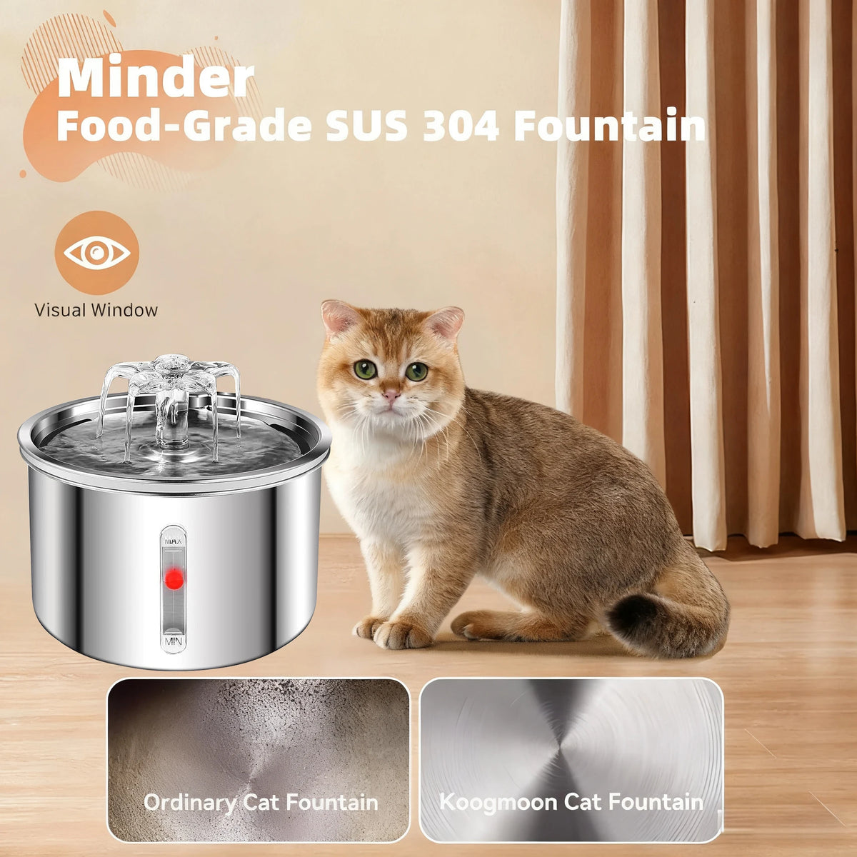 2L Pet Water Fountain - Stainless Steel, USB Ultra-Quiet Pump