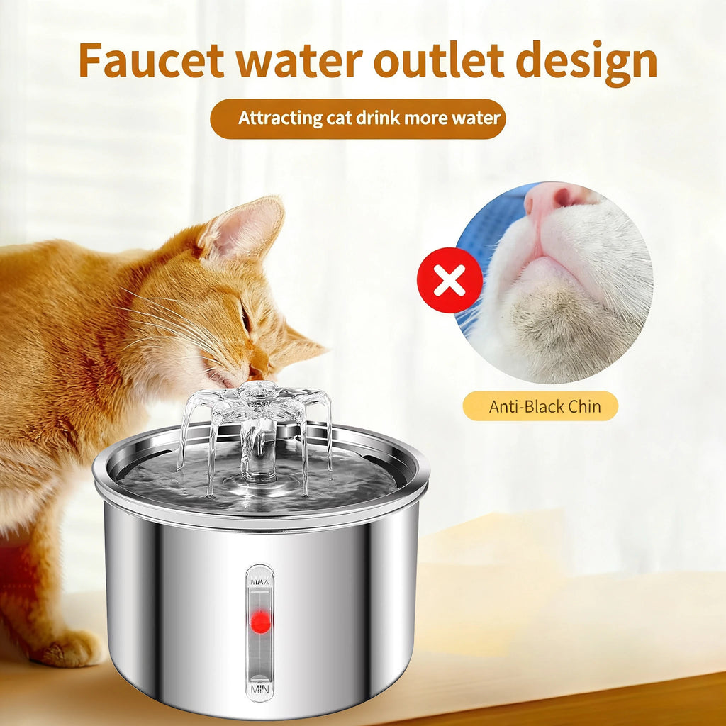 2L Pet Water Fountain - Stainless Steel, USB Ultra-Quiet Pump