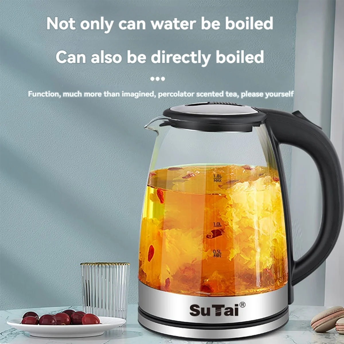 1.8L Glass Electric Kettle - 1000W Fast Boil, Auto Shut-Off (120V)