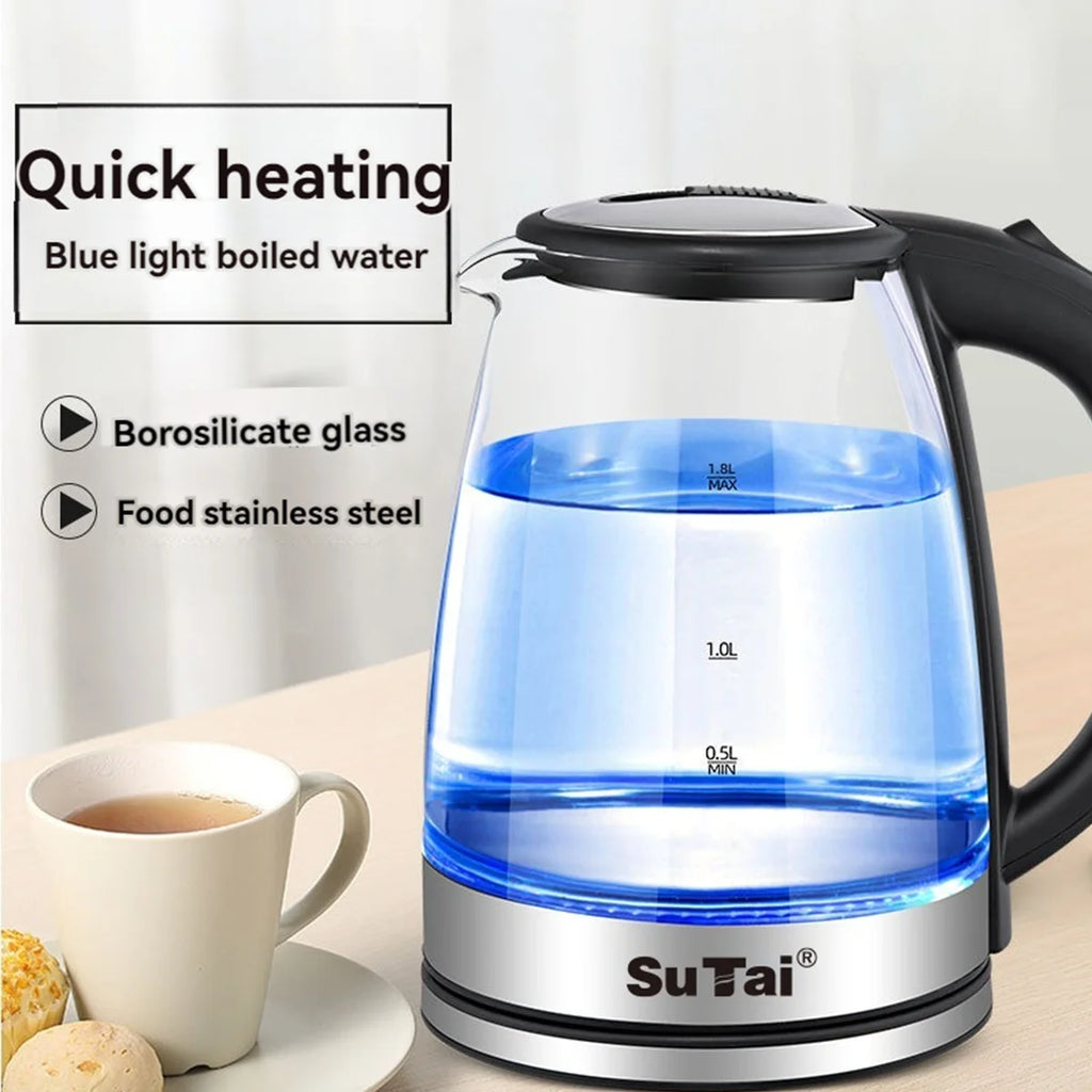 1.8L Glass Electric Kettle - 1000W Fast Boil, Auto Shut-Off (120V)