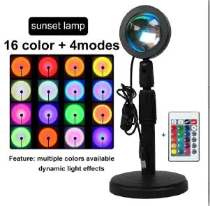 16-Color LED Sunset Projection Lamp - USB Mood Light