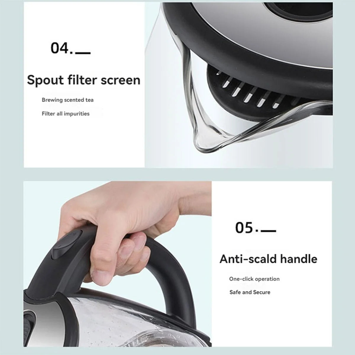 1.8L Glass Electric Kettle - 1000W Fast Boil, Auto Shut-Off (120V)