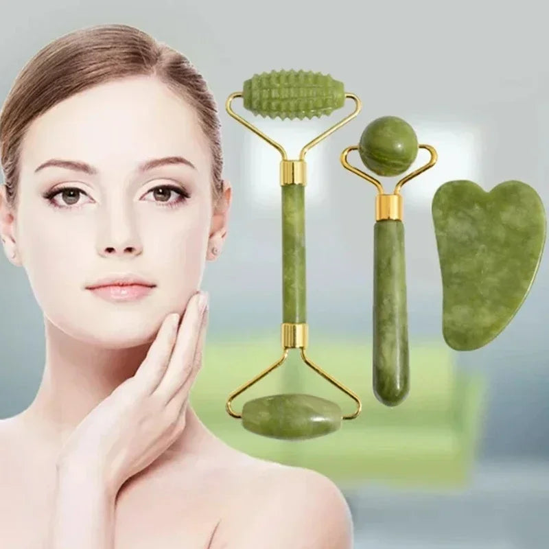 Natural Jade Roller & Gua Sha Facial Set