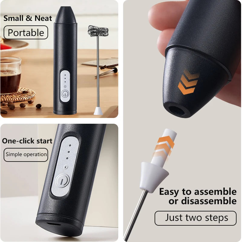 USB Rechargeable Milk Frother - 3 Speeds, Handheld