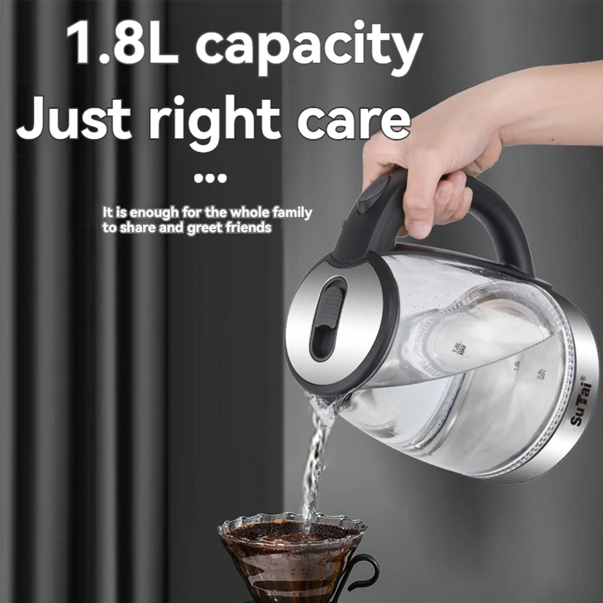 1.8L Glass Electric Kettle - 1000W Fast Boil, Auto Shut-Off (120V)